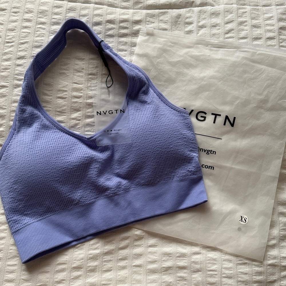 NVGTN Periwinkle Ribbed Halter Top Bra